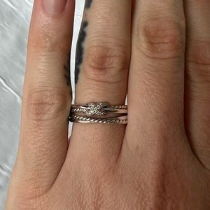 David Yurman Crossover X Sterling Silver Ring with Pave Diamonds, size 8